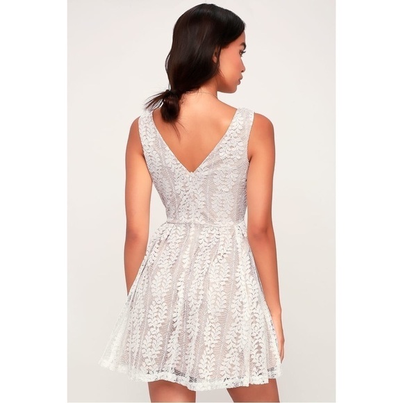 B037 Lulus All of My Heart White Lace Skater Dress - Picture 2 of 6